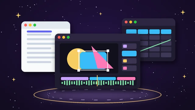 Browser workspaces for layered design, video editing, documents and structured data.